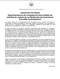 SC evaluará la solicitud de compra de La Hipotecaria por el Banco Cuscatlán